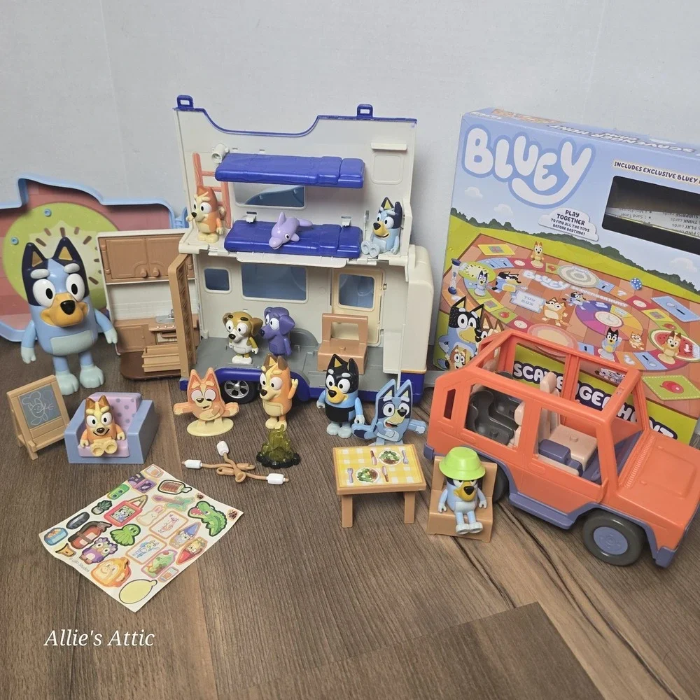Bluey Lot Caravan Play Set Jeep Camper Figures Toy Hide Seek Scavenger Hunt Game